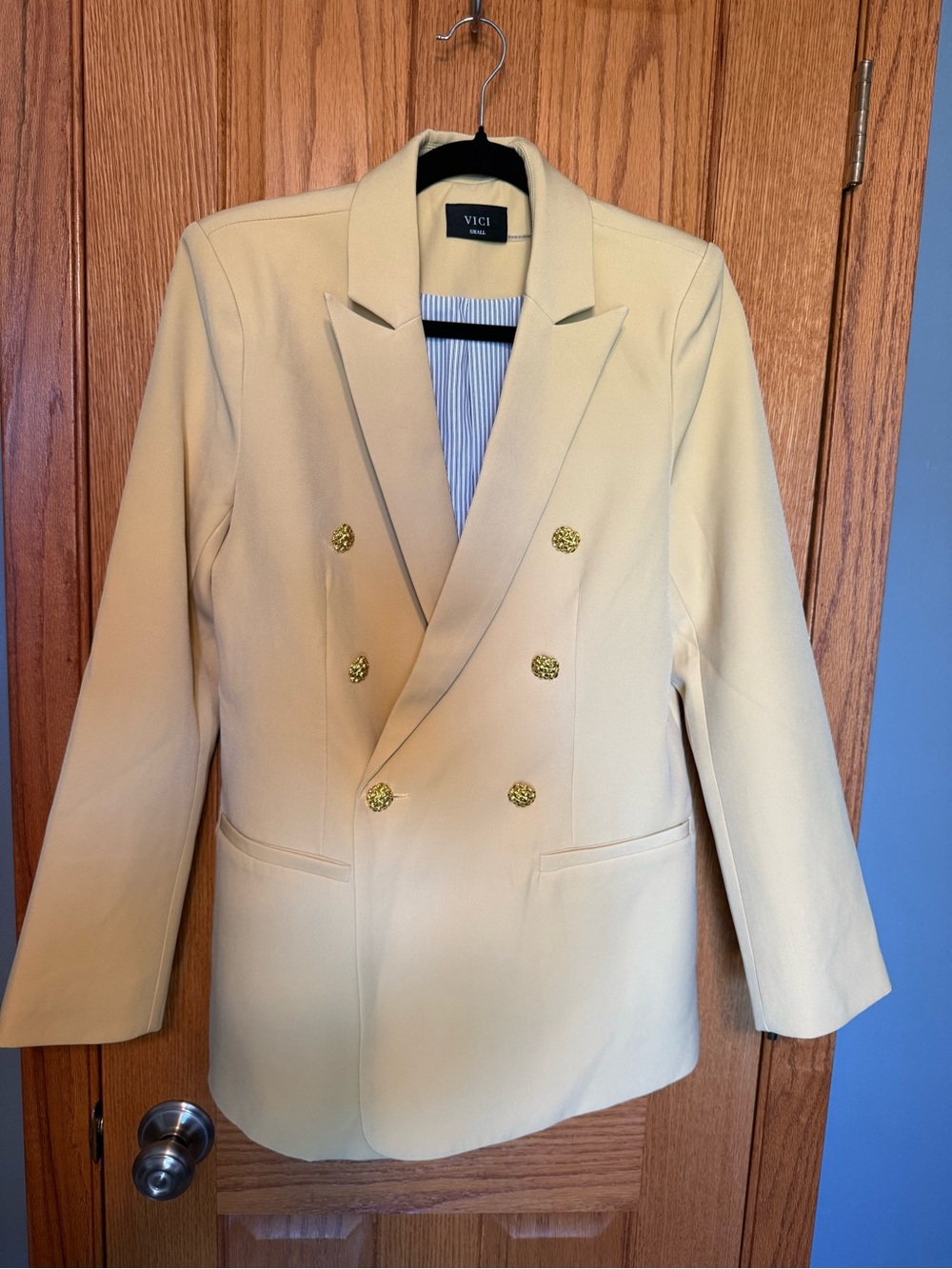 VICI Yellow Double-Breasted Blazer with Gold Buttons